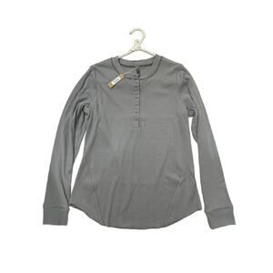 SKIMS Size 3X Cotton Rib Long Sleeve Henley Smoke Gray Ribbed Shirt NWT